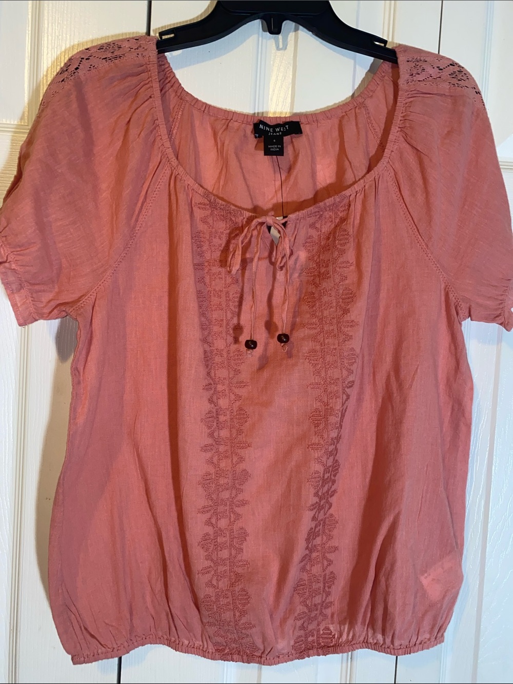 Nine West Dusty Rose Embroidered Peasant Blouse